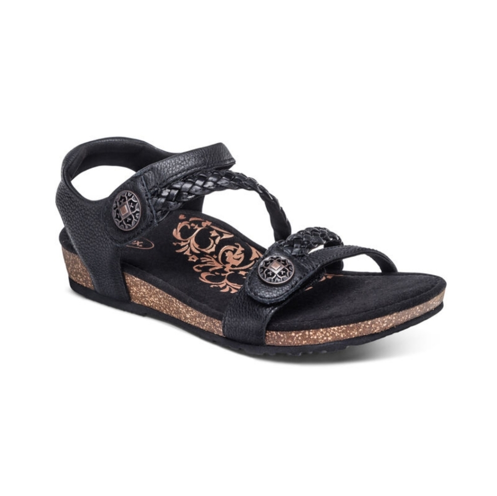 Aetrex Black Braided Strap Cork-Accent Sandals size 8.5